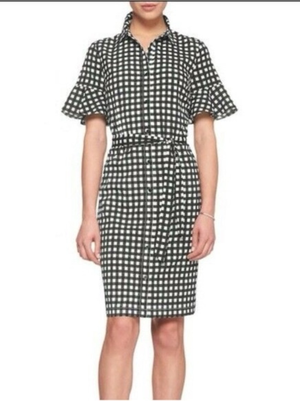 Banana Republic Gingham Ruffle Sleeve Shirt Dress
